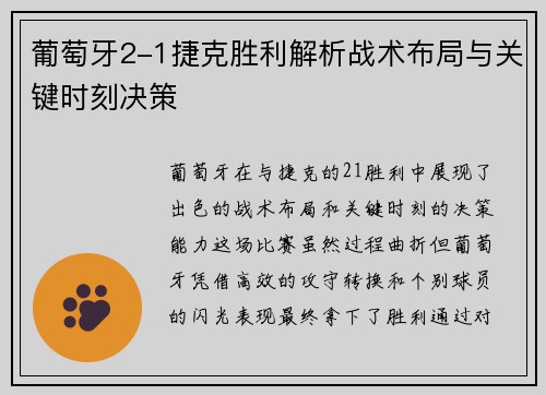葡萄牙2-1捷克胜利解析战术布局与关键时刻决策
